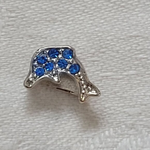 Silver & Blue Rhinestone Dolphin Slide Pendant - Picture 1 of 5